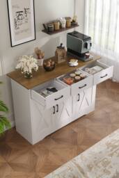 Living and Home 3-Door Wooden Sideboard with 3 Drawers in White - thumbnail 5