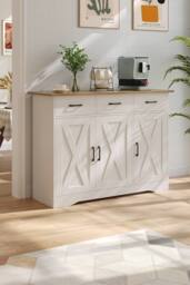 Living and Home 3-Door Wooden Sideboard with 3 Drawers in White - thumbnail 3