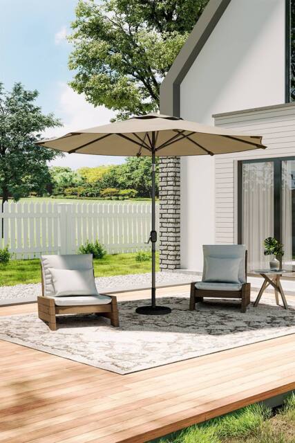 Living and Home Patio Umbrella Large 3M Traditional Parasol with Round Base in Khaki