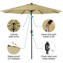 Living and Home Patio Umbrella Large 3M Traditional Parasol with Round Base in Khaki - thumbnail 7