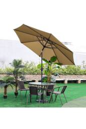 Living and Home Patio Umbrella Large 3M Traditional Parasol with Round Base in Khaki - thumbnail 3