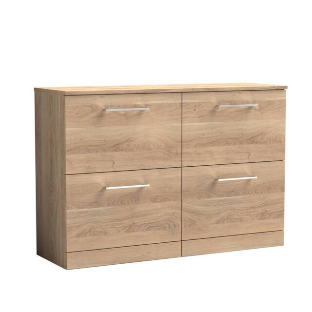 Balterley Level 1200mm Floor Standing 4 Drawer Vanity Unit, Worktop Bleached Oak in Brown