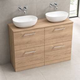 Balterley Level 1200mm Floor Standing 4 Drawer Vanity Unit, Worktop Bleached Oak in Brown - thumbnail 3