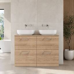 Balterley Level 1200mm Floor Standing 4 Drawer Vanity Unit, Worktop Bleached Oak in Brown - thumbnail 6