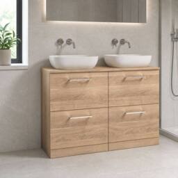 Balterley Level 1200mm Floor Standing 4 Drawer Vanity Unit, Worktop Bleached Oak in Brown - thumbnail 4