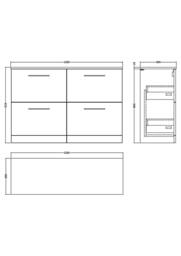 Balterley Level 1200mm Floor Standing 4 Drawer Vanity Unit, Worktop Bleached Oak in Brown - thumbnail 2