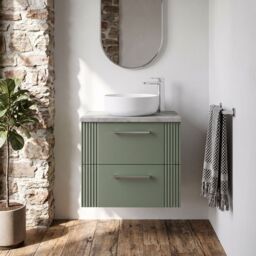 Balterley 2 Drawer Wall Hung Vanity Unit Grey Laminate Worktop, Green 600mm - thumbnail 8