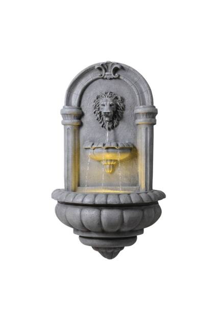 Teamson Home Lion Head Wall-Mounted Garden Fountain LED Lighting, Natural Stone in Grey - image 1