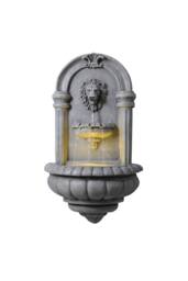 Teamson Home Lion Head Wall-Mounted Garden Fountain LED Lighting, Natural Stone in Grey