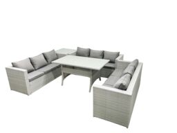 Fimous Rattan Garden Outdoor Furniture Set 9 Seater Garden Sofa Rectangulr Dining Table Set with Side Table Light Grey Mixed - thumbnail 2