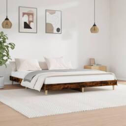 Berkfield Home Durable Bed Frame Smoked Oak 200x200 cm Engineered Wood in Brown - thumbnail 2