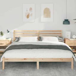 Berkfield Home Elegant with Headboard Brown 200 x 200 cm Solid pine wood in Light Tan - thumbnail 4