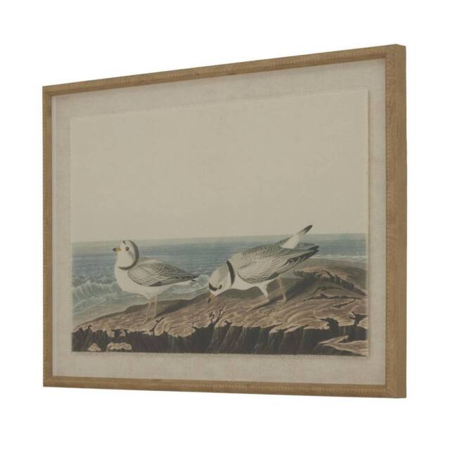 Hill Interiors Flora & Fauna Collection Plovers Beaded Linen Framed Wall Art in Brown - image 1
