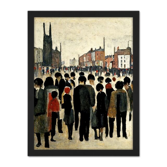 "Artery8 Wall Art Print 1940 Mid Century Industrial Northern Crowds In Street Cityscape Large Framed Wall Décor Art in Light Oak - Size: W18"" x H24""" - image 1