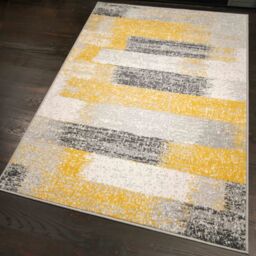 Kukoon Yellow Ochre Grey Distressed Striped Geometric patchwork Living room Area Rugs & Runner - Size: 80 cm x 150 cm - thumbnail 3