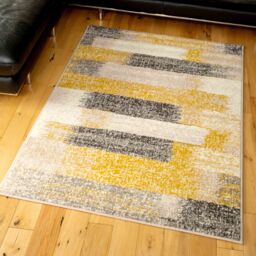 Kukoon Yellow Ochre Grey Distressed Striped Geometric patchwork Living room Area Rugs & Runner - Size: 80 cm x 150 cm - thumbnail 6