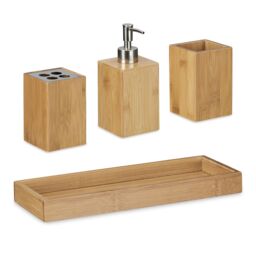 simpa 4PC Bamboo Bathroom Accessory Set in Beige - thumbnail 3