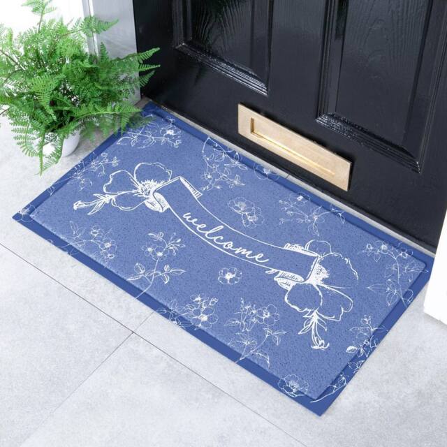 Artsy Mats Welcome Chinoserie Indoor Outdoor Doormat (70 x 40cm) in Blue - Size: 40 cm x 70 cm - image 1