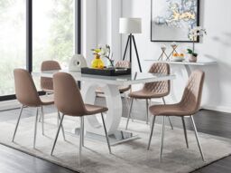 FurnitureboxUK Giovani 6-Seater Grey Glass Dining Table & 6 Corona Faux Leather Dining Chairs in Beige - thumbnail 1