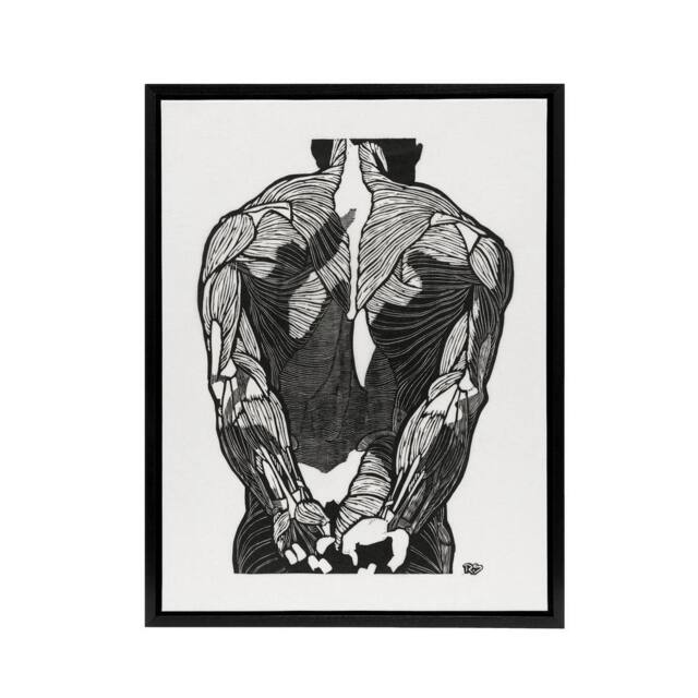 "Artery8 Anatomical study of mans back muscles Stolk Framed Canvas Wall Art in White - Size: W18"" x H24""" - image 1