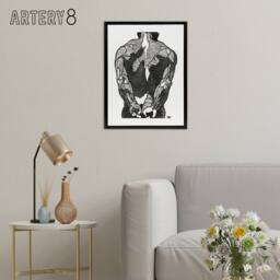 "Artery8 Anatomical study of mans back muscles Stolk Framed Canvas Wall Art in White - Size: W18"" x H24""" - thumbnail 3