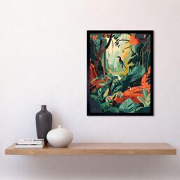 "Artery8 Wall Art Print Amazon Rainforest Diverse Flora & Tropical Birds Art Framed in Black - Size: W12"" x H16""" - thumbnail 2