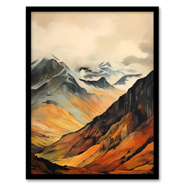 "Artery8 Ben Nevis In Glen Scotland Landscape Watercolour Painting Art Print Framed Poster Wall Decor in Black - Size: W12"" x H16""" - image 1