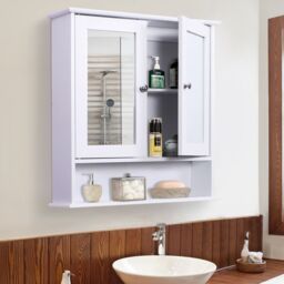 Kleankin Wall mounted Bathroom Cabinet Mirror Door Organiser Storage in White - thumbnail 1
