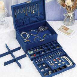 PAWNORA 3 Tiers Large Jewellery Boxes BLUE - thumbnail 5