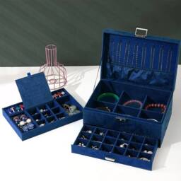 PAWNORA 3 Tiers Large Jewellery Boxes BLUE - thumbnail 3