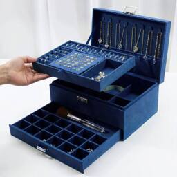 PAWNORA 3 Tiers Large Jewellery Boxes BLUE