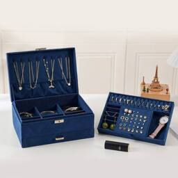 PAWNORA 3 Tiers Large Jewellery Boxes BLUE - thumbnail 4