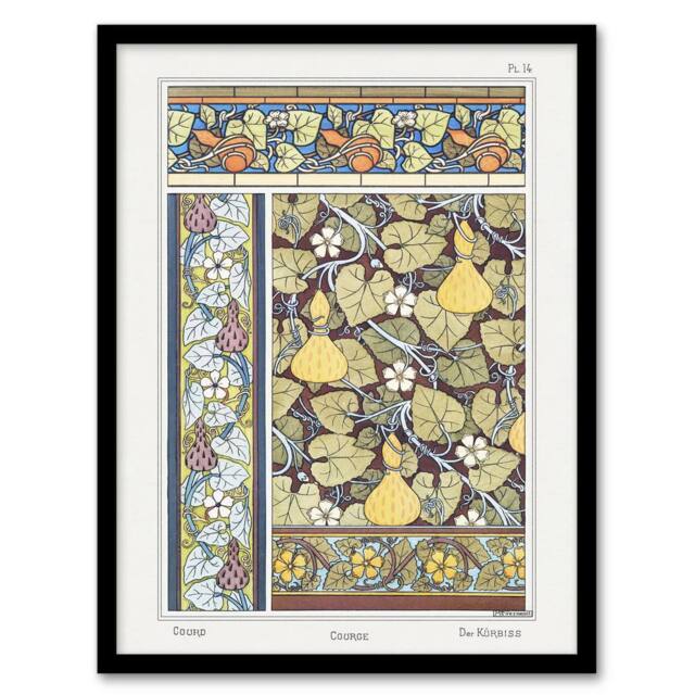 "Artery8 White Flower Gourd Floral Pattern Vintage Framed Wall Art Print Verneuil in Green - Size: W12"" x H16""" - image 1