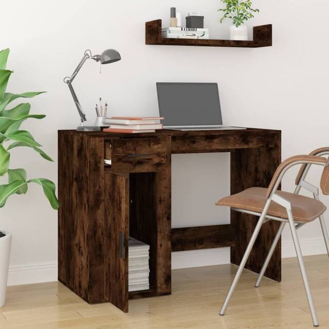 Berkfield Home Elegant Desk Smoked Oak 100x49x75 cm Engineered Wood in Brown - Size: 100 x 49 x 75 cm - image 1