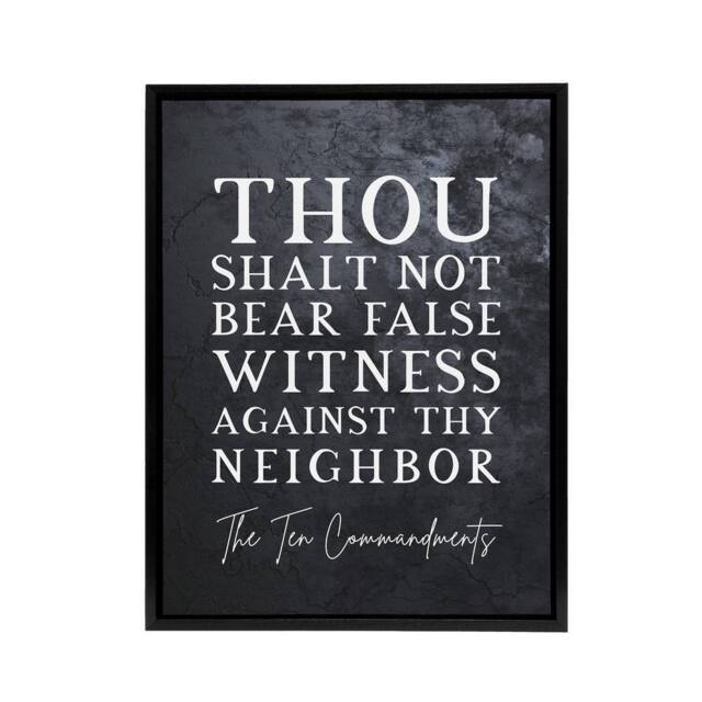"Artery8 Ten Commandments False Witness Bible Quote Framed Canvas Wall Art Print in Grey - Size: W12"" x H16""" - image 1