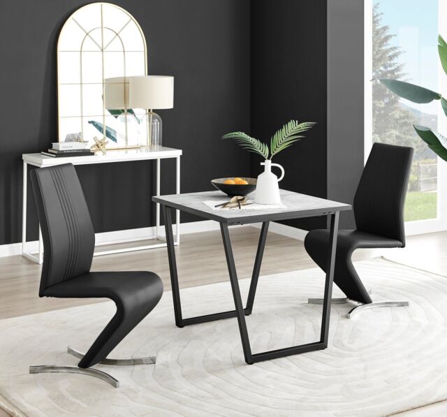FurnitureboxUK Carson White Marble Effect Square Dining Table & 2 Faux Leather Willow Chairs in Black - image 1