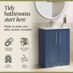 Balterley Vanity Unit w/ Basin Floor Standing, Soft Close 2 Door w/ Rectangular Sink, Bathroom Vanity Units w/ Basin, Partial Fluted Sink Cabinet - thumbnail 3