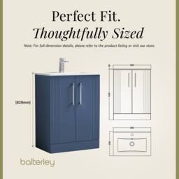 Balterley Vanity Unit w/ Basin Floor Standing, Soft Close 2 Door w/ Rectangular Sink, Bathroom Vanity Units w/ Basin, Partial Fluted Sink Cabinet - thumbnail 5
