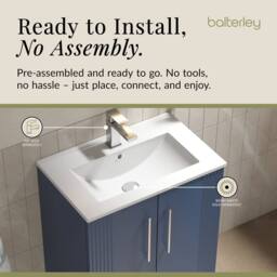 Balterley Vanity Unit w/ Basin Floor Standing, Soft Close 2 Door w/ Rectangular Sink, Bathroom Vanity Units w/ Basin, Partial Fluted Sink Cabinet - thumbnail 4