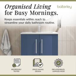 Balterley Vanity Unit w/ Basin Floor Standing, Soft Close 2 Door w/ Rectangular Sink, Bathroom Vanity Units w/ Basin, Partial Fluted Sink Cabinet - thumbnail 2