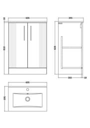 Balterley Vanity Unit w/ Basin Floor Standing, Soft Close 2 Door w/ Rectangular Sink, Bathroom Vanity Units w/ Basin, Partial Fluted Sink Cabinet - thumbnail 8