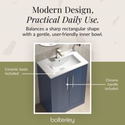 Balterley Vanity Unit w/ Basin Floor Standing, Soft Close 2 Door w/ Rectangular Sink, Bathroom Vanity Units w/ Basin, Partial Fluted Sink Cabinet - thumbnail 7