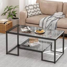 Huhote Modern Coffee Table Grey Glass 39.3 x 18.8 x 17.7 IN - thumbnail 3