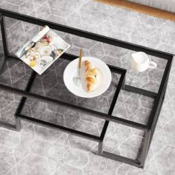 Huhote Modern Coffee Table Grey Glass 39.3 x 18.8 x 17.7 IN - thumbnail 8