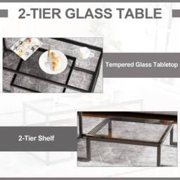 Huhote Modern Coffee Table Grey Glass 39.3 x 18.8 x 17.7 IN - thumbnail 7