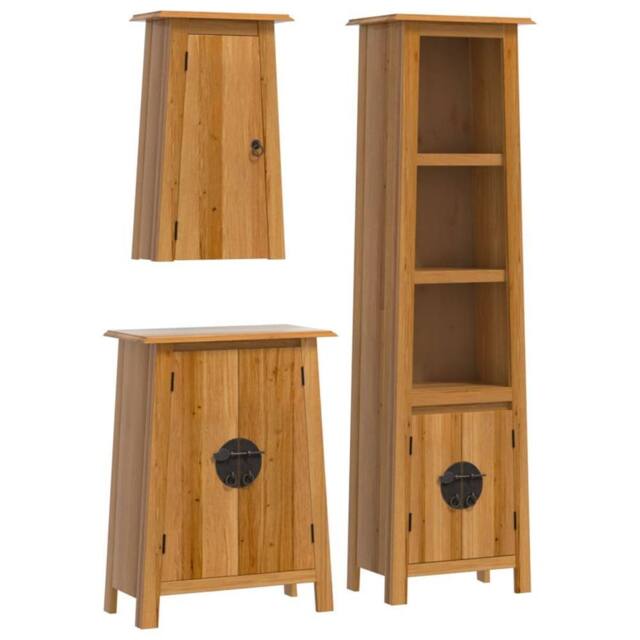 Berkfield Home 3 Piece Bathroom Furniture Set Solid Wood Pine in Brown - image 1