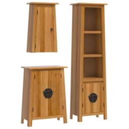 Berkfield Home 3 Piece Bathroom Furniture Set Solid Wood Pine in Brown