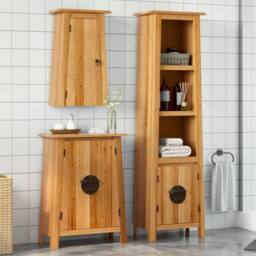 Berkfield Home 3 Piece Bathroom Furniture Set Solid Wood Pine in Brown - thumbnail 2