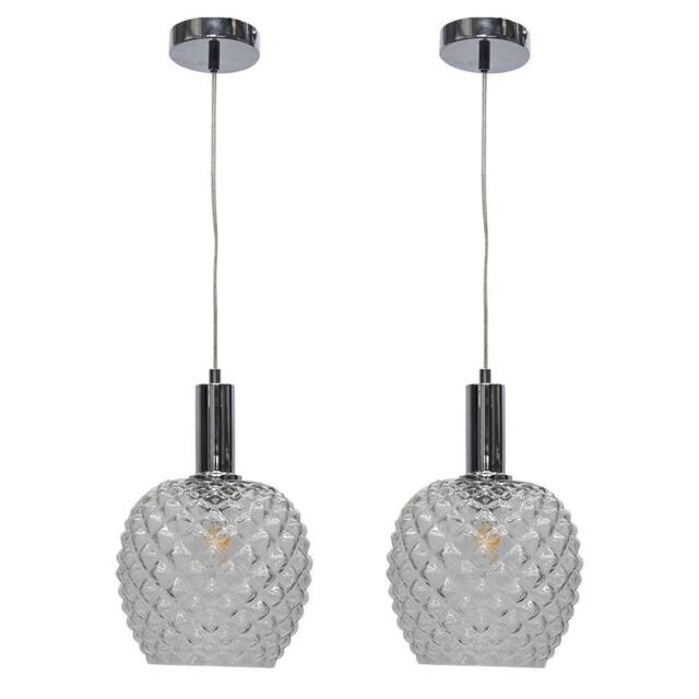 First Choice Lighting Set of 2 Baine - Clear Textured Glass Chrome Deco Pendant Fittings - image 1