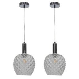 First Choice Lighting Set of 2 Baine - Clear Textured Glass Chrome Deco Pendant Fittings - thumbnail 1
